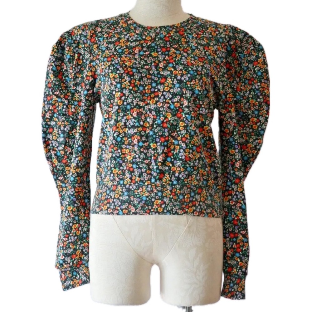 Zara Floral Balloon Sleeve Sweatshirt Pullover Top